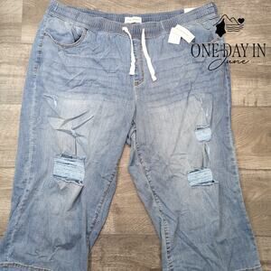 Lane Bryant Plus Size Mid Rise Wide Leg Pull On Drawstring Crop Jeans Size 26